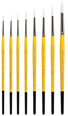 KINGART B-087 Premium 8 Piezas Gold Grip 7950 Serie Redondo Pinceles de Artista Juego de Pinceles de Artista Blanco Nailon Pelo Sintético para Pintar la Cara Tela Cerámica Mango Corto 8 Tamaños 0 1 2