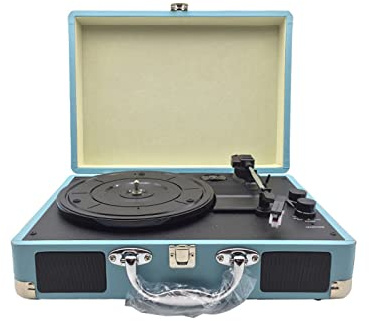 PanHuiWen Vinyl Turntable Record Player, 3 Speed Vintage Record Player, 33/45/78 Rpm Portable Leather Gramophone Phonograph Speaker Usb Bluetooth Record Player,Blue