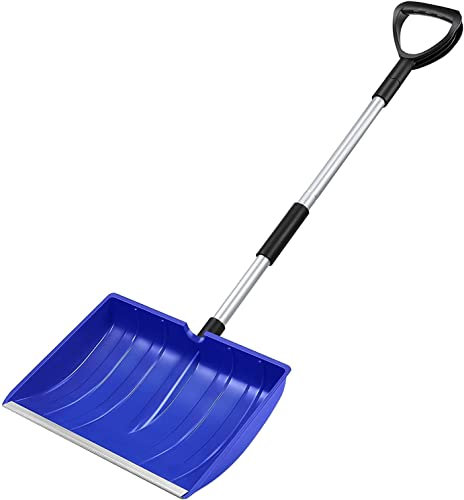 Pala da neve, 123,2 cm di grande capacità, con impugnatura a D, spugna antiscivolo e lama in alluminio resistente, per vialetto auto blu (blu)