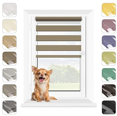 MARDOM Duo Rollo Tag und Nacht Ohne Bohren - Doppelrollo Klemmfix für Fenster, Fensterrollo Innen, Jalousien (Latté, 92.5x140 cm, Stoffbreite: 88.5)