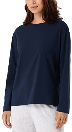 Schiesser Chemise de Nuit à Manches Longues en Coton-Mix + Relax Haut de Pijama, Opaque, Bleu foncé 179273, 46 Femme