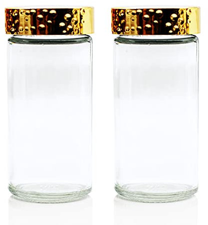 Tianifa 2pcs Gold Spice Jars, 3 oz Glass Seasoning Bottles, Spices Container, Empty Spice Jars, Round Spice Bottles with Airtight Plastic Caps with Shaker Lids (2, gold)
