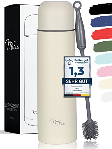 Milu Thermosflasche Thermoskanne Isolierflasche 1L, 750ml, 500ml - Isolierte Edelstahl Trinkflasche, 100% Auslaufsicher, Doppelwandisolierung (Buttercream, 500ml)