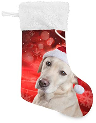 Mnsruu Weihnachtsstrümpfe, 45,7 cm, Jute, mit Plüsch-Kunstfell-Manschette, Weihnachtsmann-Mütze, Hunde, Familie, Urlaub, Weihnachts-Party-Dekorationen