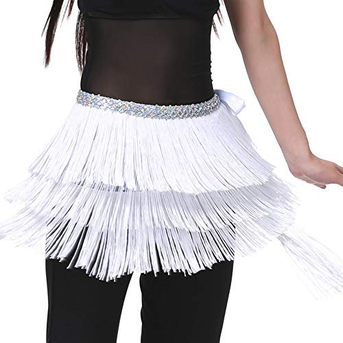 Sudemota Bauchtanz Hüfttuch Quaste Fransen Taillenschal Dreilagige Bauchkette Quaste Handtuch Hüftgurt Tanzgürtel Dunkler Gürtel Männer (Color : White, Size : One Size)