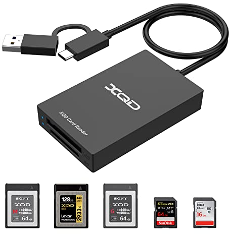 Lettore di schede SD XQD,Adattatore USB 3.0 alta velocità schede di memoria SD XQD doppio slot USB A/C compatibile la serie Sony G/M,scheda XQD Mark per Windows XP/Mac OS/Chrome OS/Linux, ecc