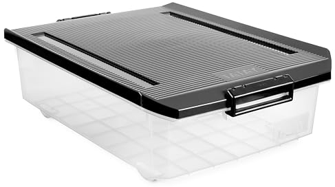 Tatay Boîte de rangement sous lit avec couvercle, 32 l de capacité, avec poignées et roues, couvercle 100% matériaux recyclés, sans BPA, rouge. Dimensions 40 x 57 x 18 cm