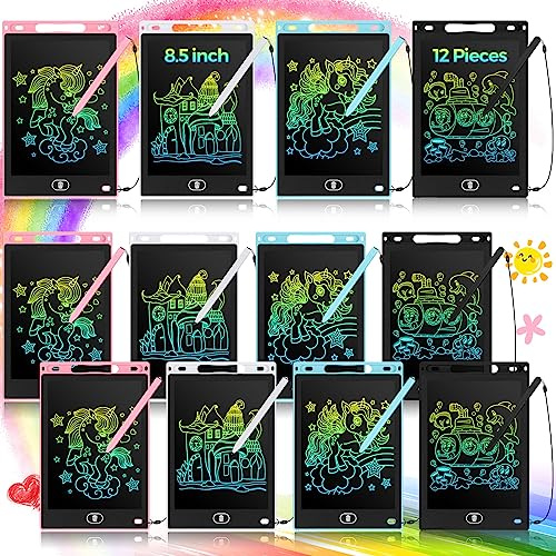 Tinlade 12 Pack LCD Writing Tablets for Kids, 8.5 Inch Erasable Doodle Boards Portable Electronic Drawing Pads, Learning Bulk Toys Gifts for School Prize (Pink, Light Blue, White, Black)