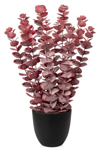 Briful Kunstpflanze Eukalyptus Rot Künstliche Pflanze Wie Echt Zimmerpflanzen Dekopflanzen im Schwarzen Topf, Höhe 40 cm