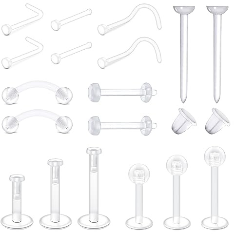 LAURITAMI Plastik Nasenpiercing Retainer Kunststoff Durchsichtige Piercings Lippe Bioflex Lippenpiercing Stecker Silikon