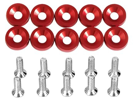 JNNJ 10 Pezzi Rondella Parafango Paraurti, Bullone Di Alluminio Della Rondella Del Paraurti, M6 Rondella Parafango Baia Motore Dress up Kit, Compatibile Con Il Telaio Della Targa Dell'auto(Rosso)