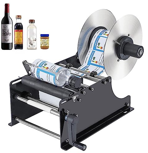 Manuell etiketteringsmaskin för rund flaska, justerbar halvautomatisk etikettapplikator självhäftande etiketteringsmaskin, 30 st/min för bredd 10-110 mm längd och 10-300 mm etikett