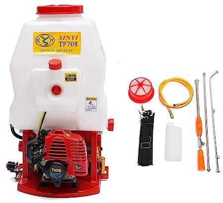 Kaichenyt Pulverizador de motor de gasolina, 20 l, jeringa de fertilizante con lanza y 4 boquillas de pulverización ajustables, mochila, fertilización, riego, granja, cantidad de pulverización 8 l/min
