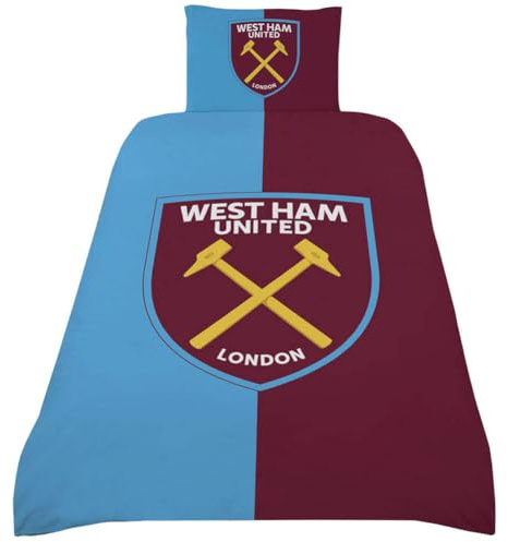 dreamtex Football Themed Claret Sky Single Duvet Cover & Pillowcase Set - Reversible 100% Cotton Bedding Duvet Cover with Pillow Case - Comfortable & Breathable Duvet Cover