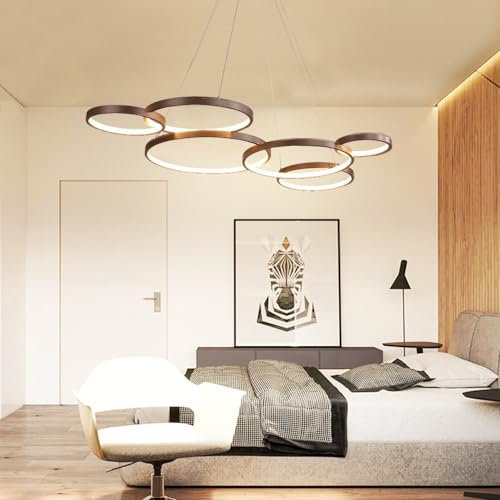 JOJOM LED Hängelleuchte Dimmbar Mit Fernbedienung Höhenverstellbar Pendellampe Moderne Aluminium Runde Acryl Beleuchtung Kronleuchter Wohnzimmerlampe Hängelampe Esstisch Pendelleuchte braun 3200-6500K