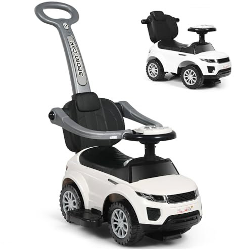 Maxmass 3-in-1 Kids Ride on Push Car, Toddler Foot to Floor Sliding Car with Removable Handlebar, Guardrail & Footrest, Music, Horn, Underneath Storage, Baby Slider Walker for Boys Girls (White)