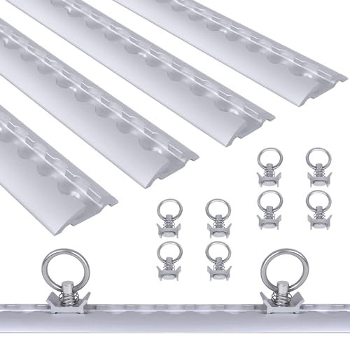 NAIZY Riel de aluminio tipo airline de 4 x 1 m con 10 anillas de amarre, juego de rieles para toldo con orificios M6, accesorio de rosca, riel airline para asegurar carga en camiones y caravanas