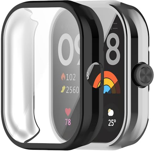 Msiall Compatible con estuche protector redmi watch 4, protector de pantalla de TPU flexible de protección completa, estuche protector de pantalla antirrayas con -Negro plateado