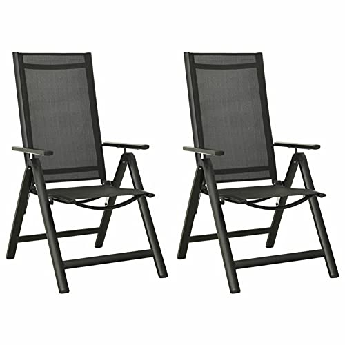 BaraSh Klappbare Gartenstühle 2 STK. Textilene und Aluminium Schwarz TerrassenstüHle Gartenstuhl Klappbar