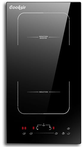 Cooksir Plaque Induction 2 Feux avec Prise, Plaque de Cuisson Deux Feux, 29cm, 3500W, Encastrable, Zone Combinée Flexible/ 220V-240V/ 9 Niveau de Puissance/Verrouillage de Sécurité