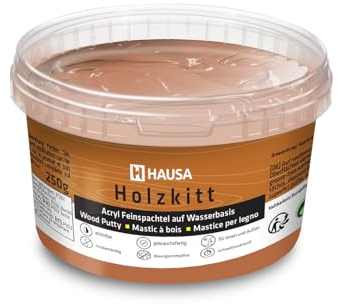 HAUSA Holzkitt 250 g Nussbaum Holzspachtelmasse, Kitt für Holz, Holzspachtel/Füllmasse zum Reparieren von Holzschäden gebrauchsfertig ausgezeichnete Füllkraft schnelltrocknend rissbeständig