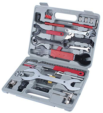 Ensemble D'outils de Réparation de Vélo avec Kit D'outils Multiples de 44 Pièces, Pompe à Pneu pour L'entretien des Vélos de Montagne, Comprend un Fouet à Chaîne, des Clés à Cône