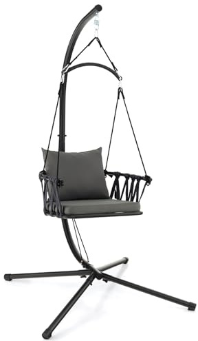 DREAMADE Hängesessel mit Gestell und Kissen, Hängeschaukel faltbar für Garten Balkon, Hängesitz Hängestuhl für Outdoor und Indoor bis 150kg belastbar