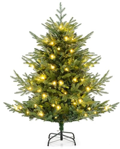 COSTWAY Árbol de Navidad Verde 135/180 cm, Arbol de Navidad con Luces Incorporadas, 160/240 Luces LED Blanco Cálido, 8 Modos, 442/778 Ramas de PE y PVC, Arvore de Natal Hogar Oficina Fiesta (135 cm)