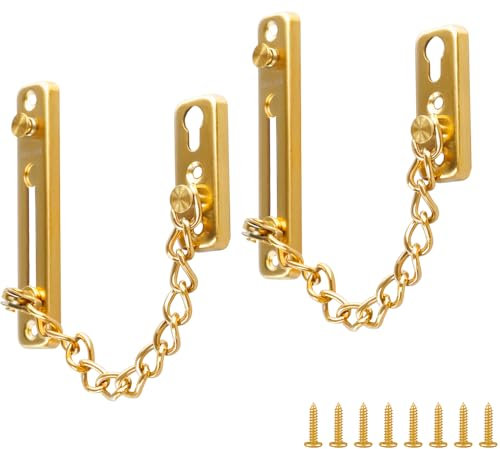 WATUNID 2 Stück Tür Sicherheitskette, Edelstahl Türkette mit 8 Schraube, Anti-Diebstahl Kettenschloss, Sicherheitsschloss Wohnungstür, Türsicherung für Hotel Familie Innentüren Türen Fenster(Gold)