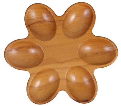 OFFSCH Bandeja de Madera para Huevos Resistente y Fácil de Limpiar Diseño en Forma de Flor Capacidad para 6 Unidades Adecuado para Cocina y Refrigerador