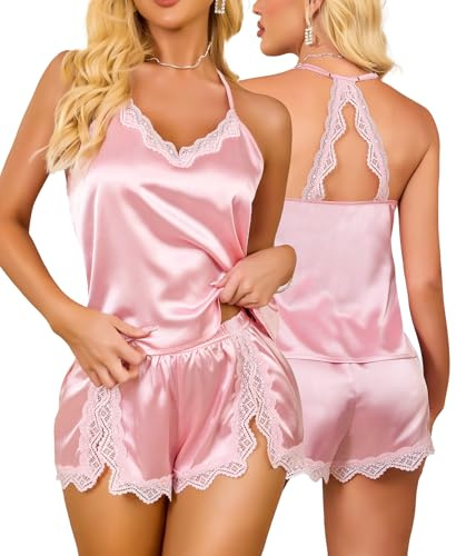 RSLOVE Sexy Pjs for women Sets - Satin Pyjama Set Short Sleepwear 2 Pieces Nightwear