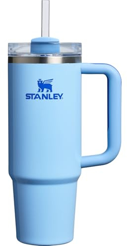 Stanley Quencher H2.0 Trinkbecher mit Griff und Trinkhalm, 0,9 l, Flowstate-Deckel mit 3 Positionen, kompatibel mit Reisebecherhaltern, Edelstahl, isoliert, BPA-frei, Kornblumenblau/gestreift