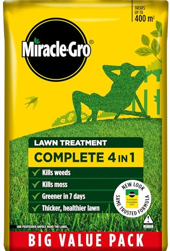 Miracle-Gro Complete 4 in 1 Lawn Food, 400 m² bag, Lawn Food, Weed & Moss Control