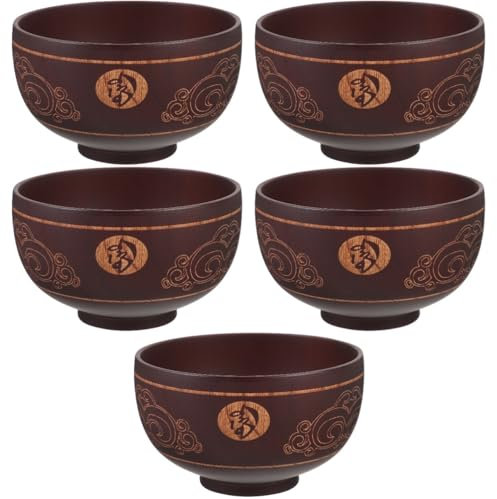 SOIMISS Lot De 5 Saladiers Élégants En Bois Bols De Service Polyvalents Pour Riz Soupe Nouilles Usage Domestique Et Restaurant