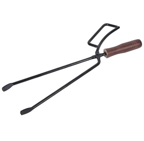 UWLFFLWZ Schürhaken Grill Holzkohle Clip Eisen Holz Griff Verbrühungsschutz Mit Leder Abdeckung Outdoor Camping BBQ Lagerfeuer Herd Kamin Feuer Zange