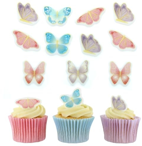 Culpitt Butterfly Sugar Decorations | 32 Edible Cupcake Toppers | Printed Fondant Sugar Paste Cake-Decorations In Blue, Pink, Red, & Purple - 32 Pack