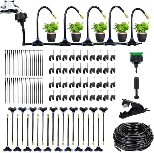 Systeme Irrigation Jardin de 20 m pour Plantes de Serre, Kit Irrigation Goutte à Goutte Automatique Réglable à 360°, pour Plates-bandes Surélevées, pour Plantes de Jardin, Plates-bandes et Terrasses