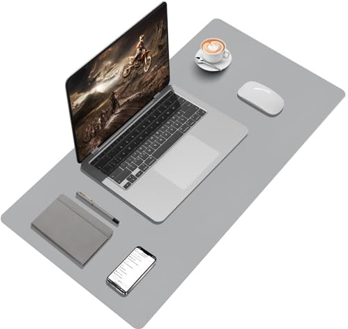 Zindoo Schreibtischunterlage Hellgrau 80x40cm Minimalistische PU-Leder | Tischunterlage für Büro, Homeoffice & Studenten, Rutschfest, Pflegeleicht, Modernes Design für jeden Schreibtisch