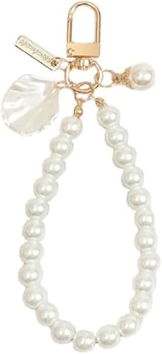 Rzcin White Mobile Lanyard Universal Phone Chain,Pearl Beaded Phone Lanyard Wrist Strap Anti Lost Charm Strap Fashion Case Keychain Wallet Decoration Pendant for Women Charms Accessories
