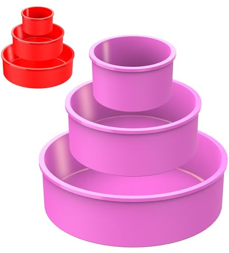 Moldes Silicona Reposteria Redondo 3Pcs | Molde para Tarta | Molde para Pastel | Molde Quiche | Molde SILICONA Bizcocho Horno | Moldes Silicona Freidora de Aire | Molde Desmontable Antiadherente