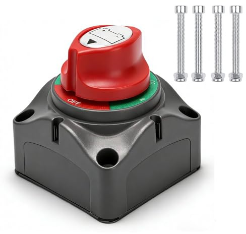 CYTGOUPER Batterie Trennschalter 12V 24V 48V 200A, ABS Batterietrennschalter, Batterie Hauptschalter mit 4 Abnehmbaren Abdeckungen für Auto, Motorrad, Wohnmobil, Boot
