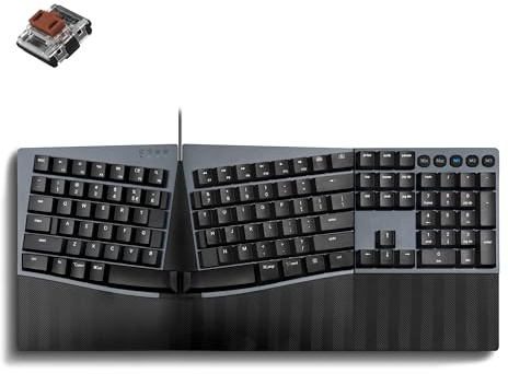 Perixx PERIBOARD-535BL [Firmware Updated] Wired Ergonomic Mechanical Keyboard - Full-Size - Low-Profile Blue Clicky Switches - Compatible with Windows and macOS