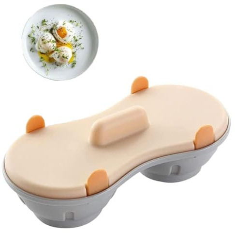 Egg Poacher Microwave Egg Cooker, 2 Cavity Edible Silicone Double Drain Poached Egg Cups, Microwave Egg Poacher Kitchen Cooking Gadgets(Light Blue) (Orange)