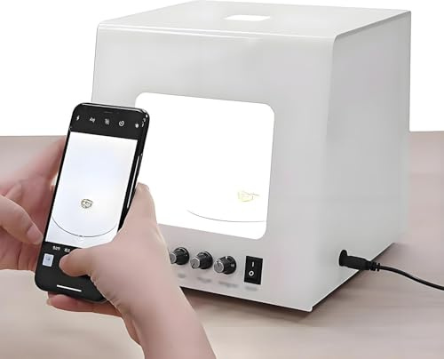 Ljuslåda för fotostudio, dimbar softbox för smyckesfotografering, med automatisk skivspelare och upphängningsstativ, med 4 LED-lampor + 5 färgplattor, för smycken/kosmetika/hantverk TB20
