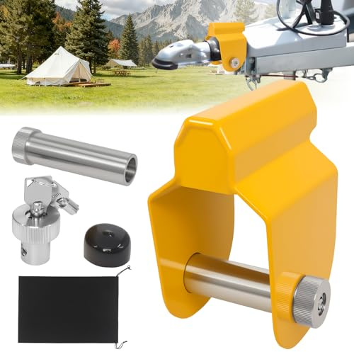 Poweka Candado Antirrobo para Remolque con Refuerzo de Acero Templado, Bloqueo de Enganche para Caravana con Estructura Metálica de 3 Capas, Compatible con ALKO AK130/AK160/AKS1300