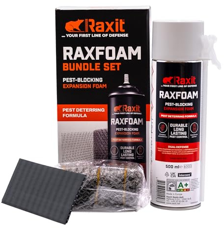 Raxit | RAXFOAM 500 ml paket set mot möss och råttor | komplett set med galler i rostfritt stål och tätningsmedel | Giftfritt gnagarskydd för hem och källare | musskydd och råttförsvar gör det enkelt