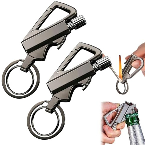 Permanent Match Infinity Lighter, Waterproof Matches with Multitool Keychain Bottle Opener, Reusable Keychain Lighter, Personalized Creative Pendant, Outdoor Waterproof Kerosene (Black-2PC)