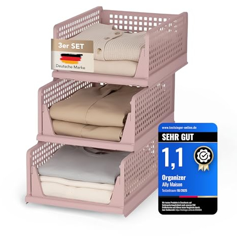 Ally Maison® Schrank Organizer 3er Set (Faltbar & Stapelbar) – Kleiderschrank Organizer Boxen, platzsparende Aufbewahrungsbox aus Kunststoff – für Schrank, Bad, Küche & Büro geeignet – rosa