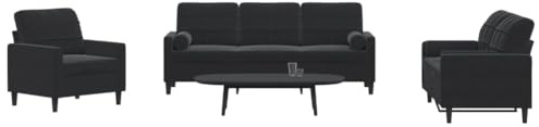 HETFTJN 3-TLG. Samt Sofagarnitur Schwarz mit Nackenkissen 77x77x80 cm modernes Ecksofa Wohnzimmer klein Couchgarnitur Robustes Metallgestell für Living Room Balkon Flur