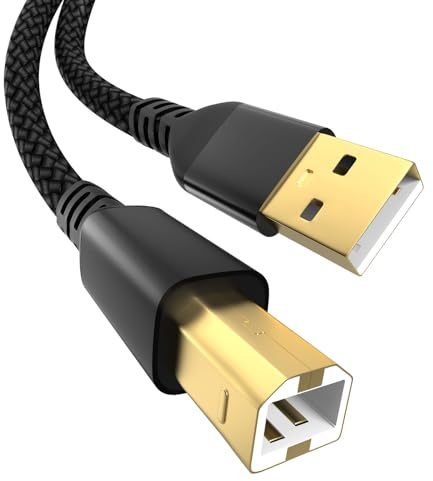 Yaekea USB A zu USB 2.0 B Druckerkabel Entworfen für HP Epson Canon Brother Dell Lexmark Xerox Samsung Oki USB Midi Kabel für Scanner/Midi Keyboard/Digital Piano/DAC Black Braid USB Kabel-3.3FT